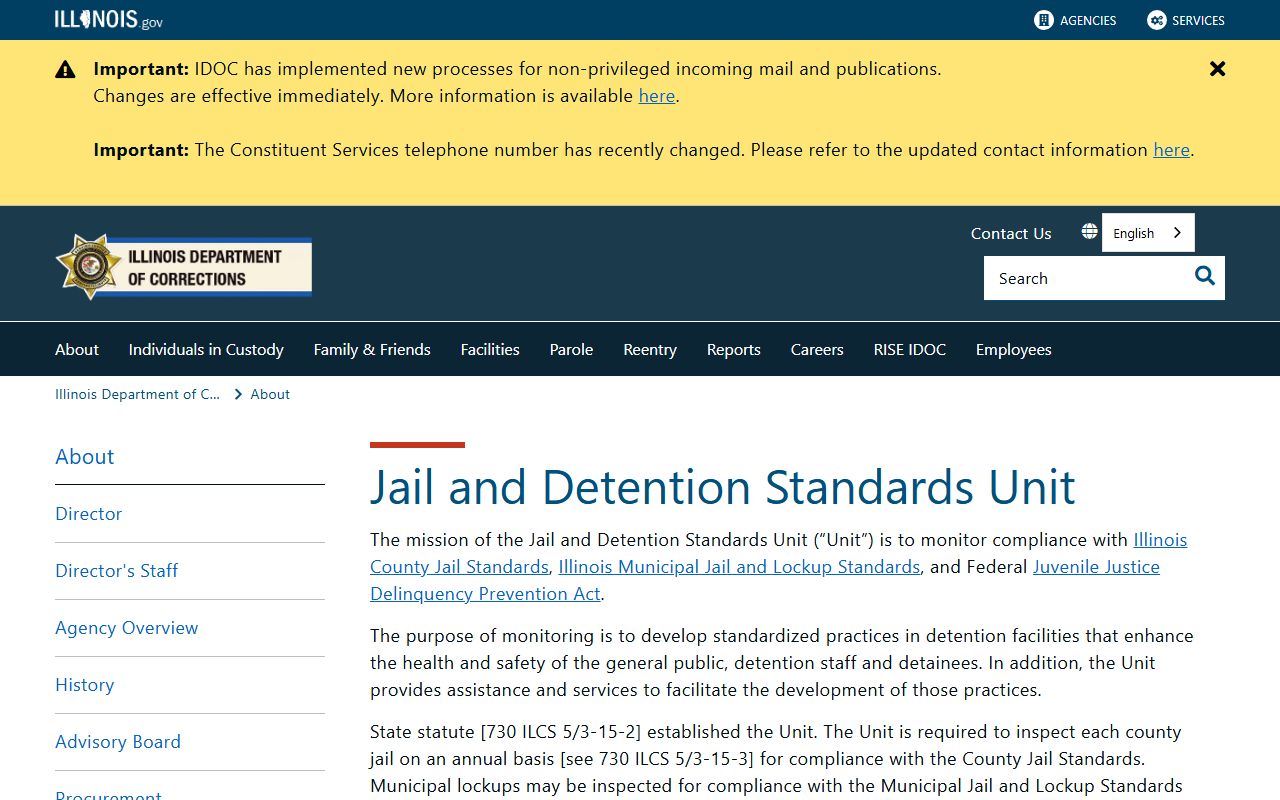 IDOC jail standards page for Christian County inmate population reporting